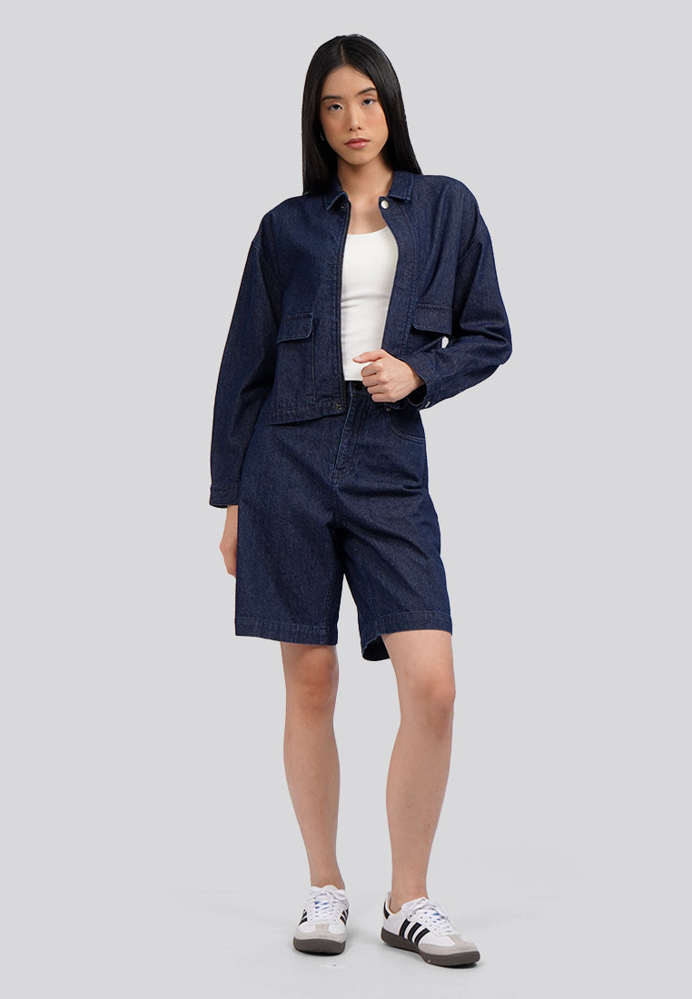 Double Pocket Collared Denim Jacket