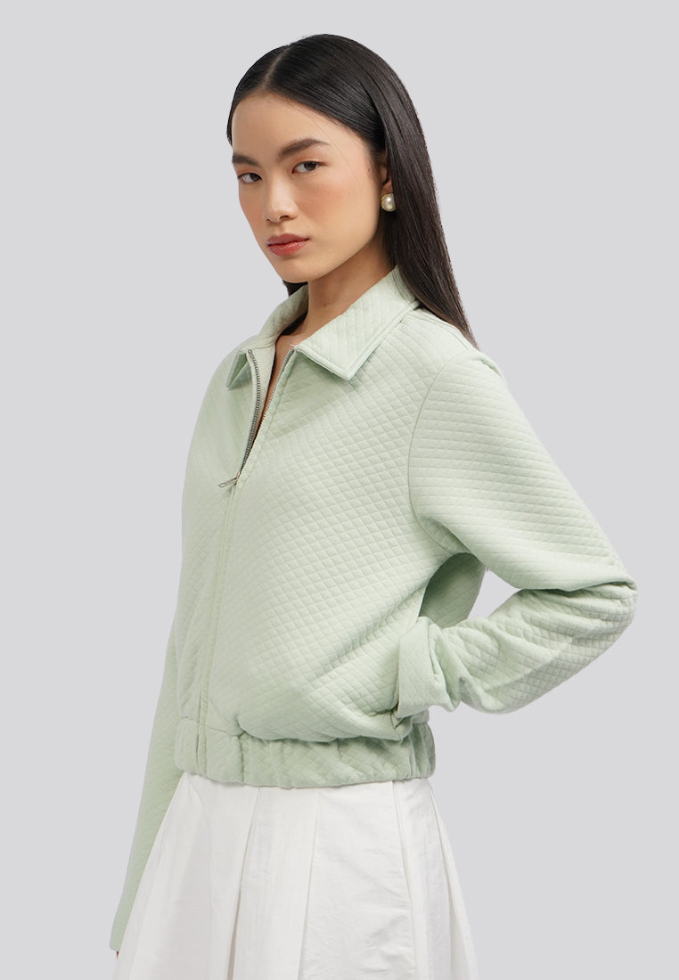 Full Zip Jacket with Elastic Waist Sage