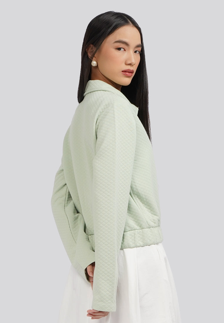 Full Zip Jacket with Elastic Waist Sage