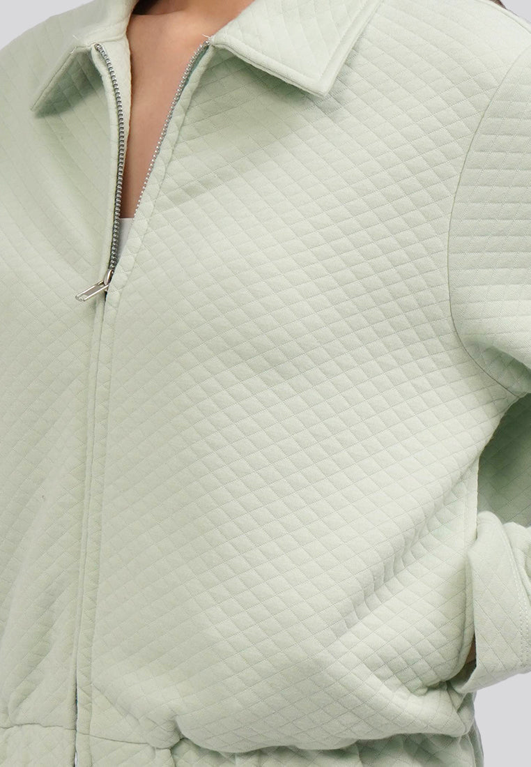 Full Zip Jacket with Elastic Waist Sage