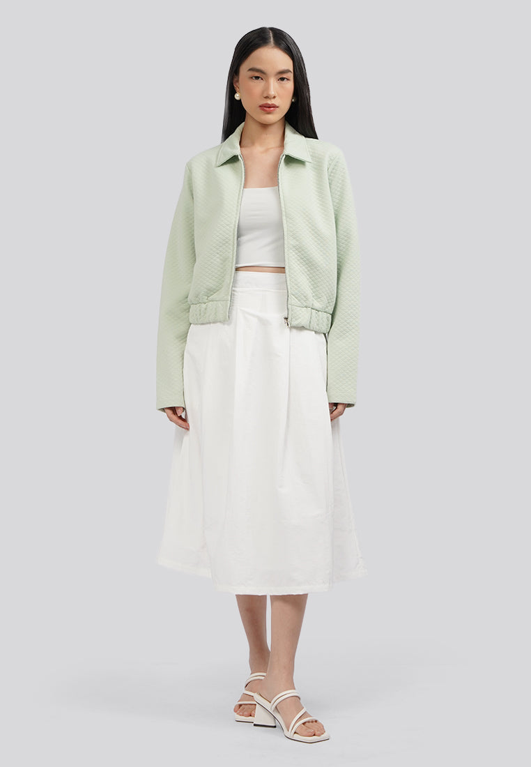 Full Zip Jacket with Elastic Waist Sage