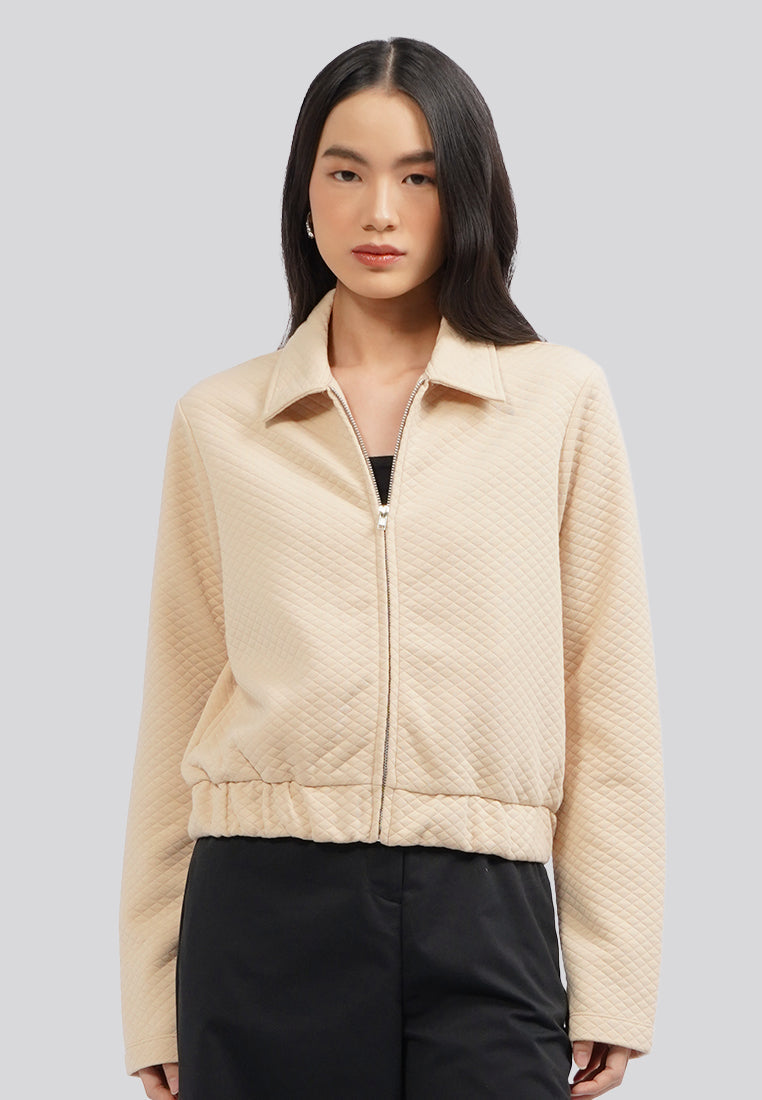 Full Zip Jacket with Elastic Waist Khaki