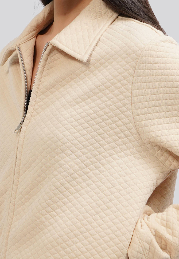 Full Zip Jacket with Elastic Waist Khaki