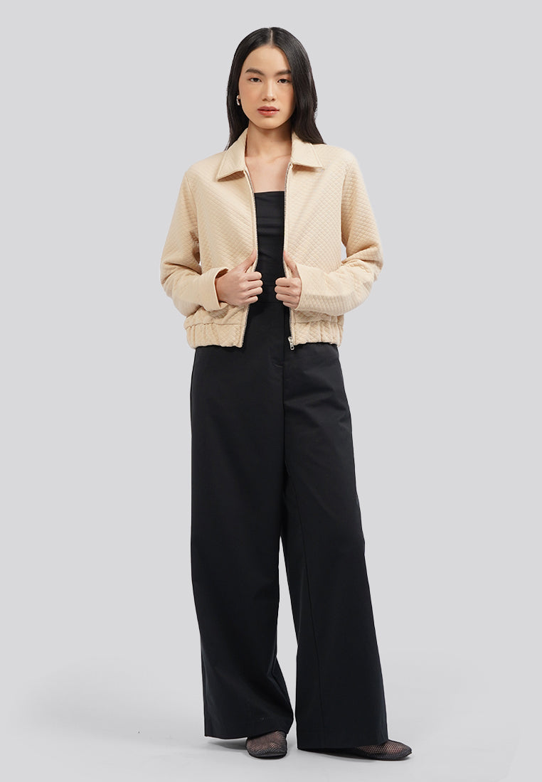 Full Zip Jacket with Elastic Waist Khaki