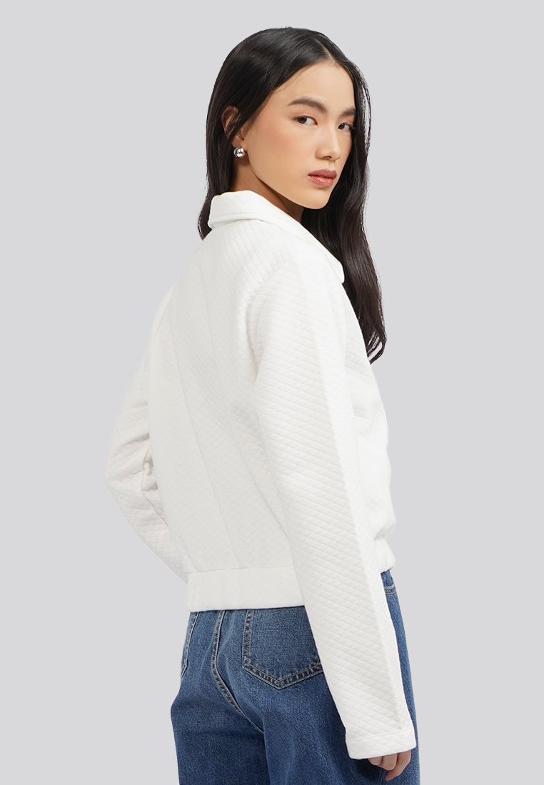 Full Zip Jacket with Elastic Waist Off White