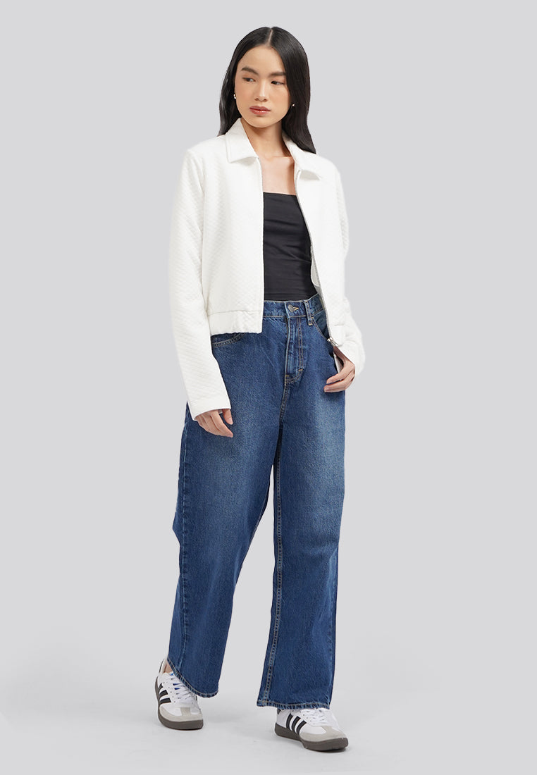 Full Zip Jacket with Elastic Waist Off White