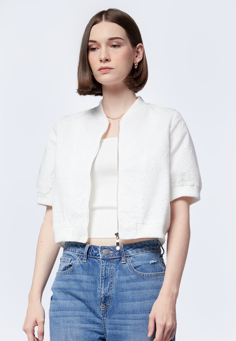 Eyelet Short Sleeve Bomber Jacket