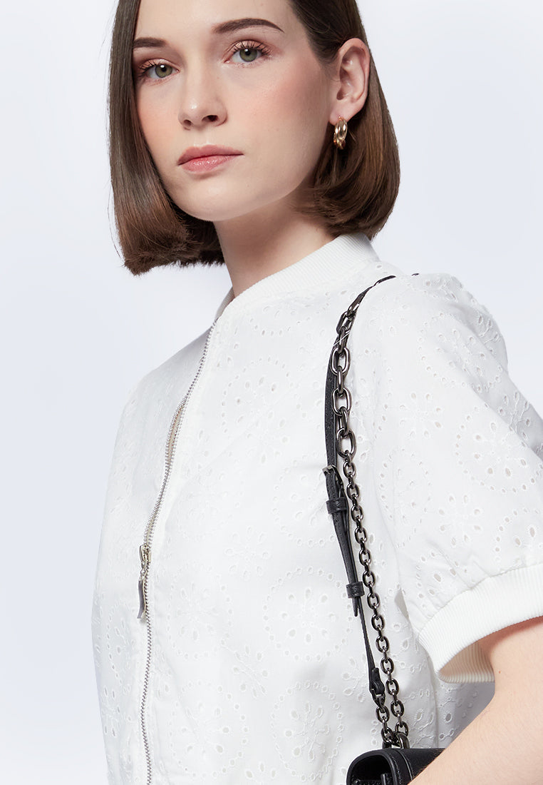 Eyelet Short Sleeve Bomber Jacket