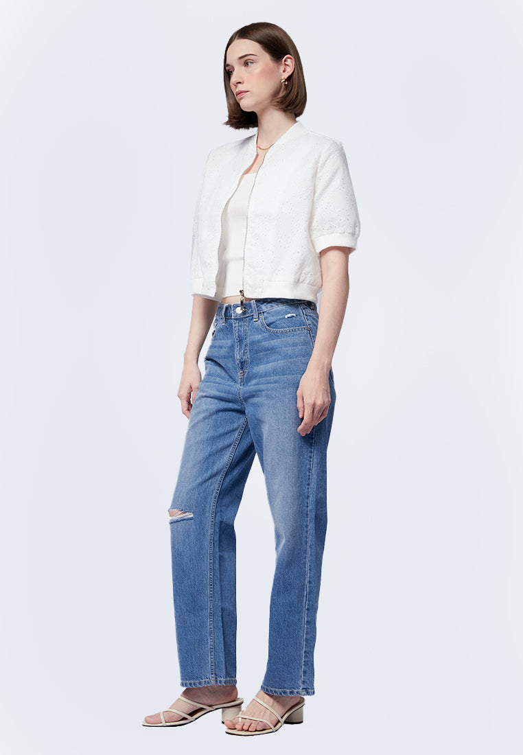 Eyelet Short Sleeve Bomber Jacket