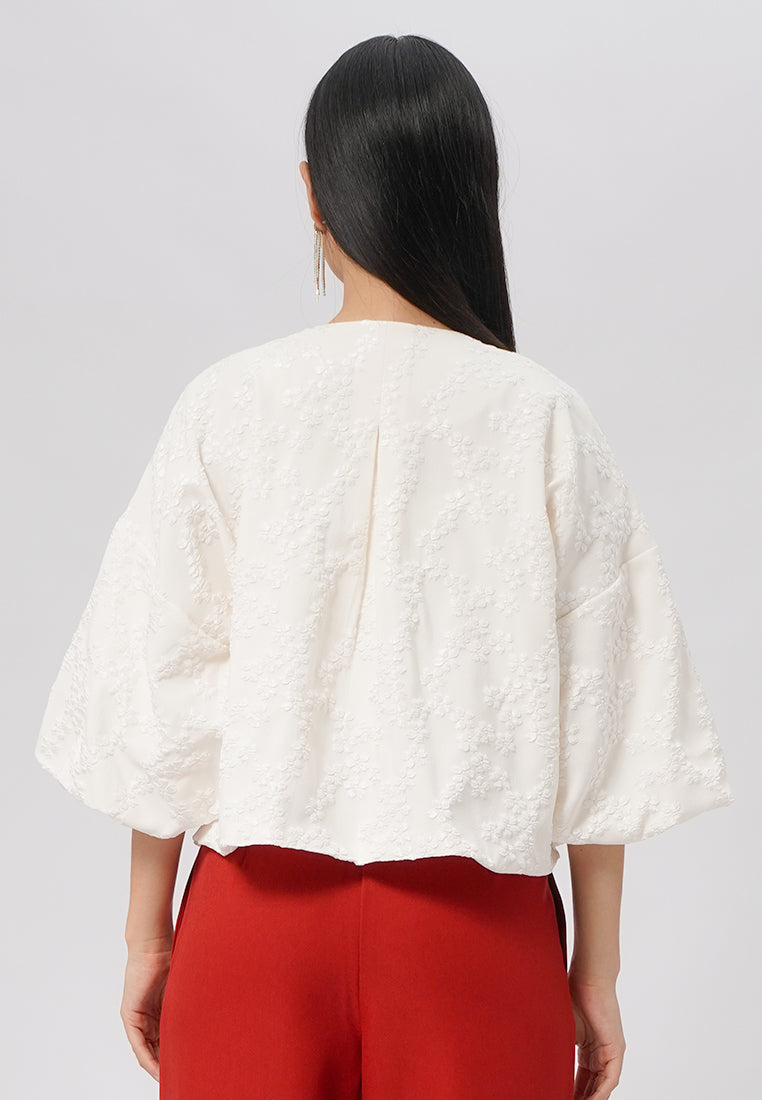 Jacquard Puff Sleeve Blouse