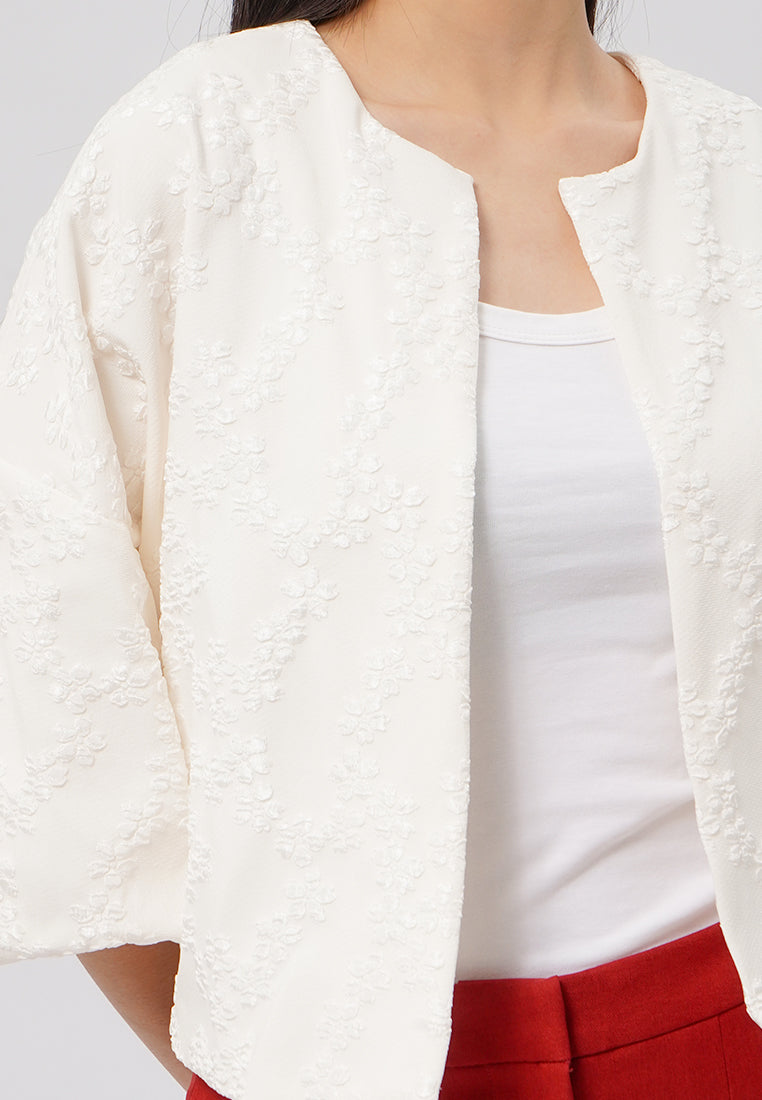 Jacquard Puff Sleeve Blouse