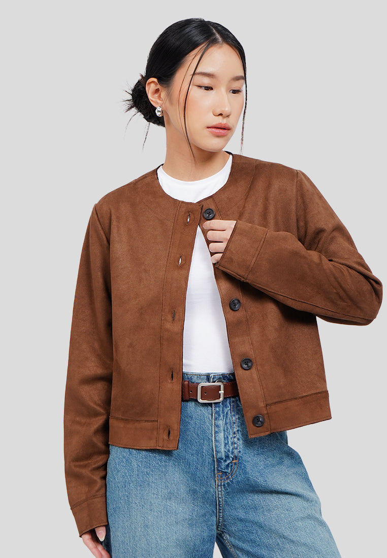 Long Sleeve Cropped Suede Jacket