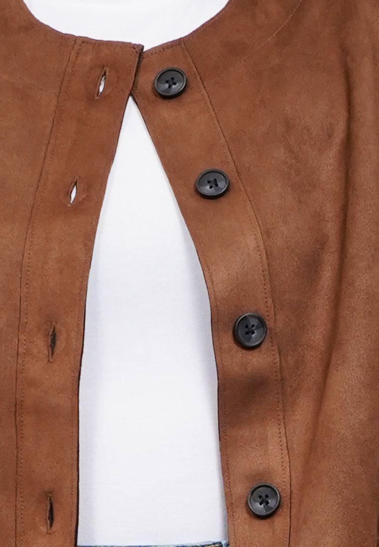 Long Sleeve Cropped Suede Jacket
