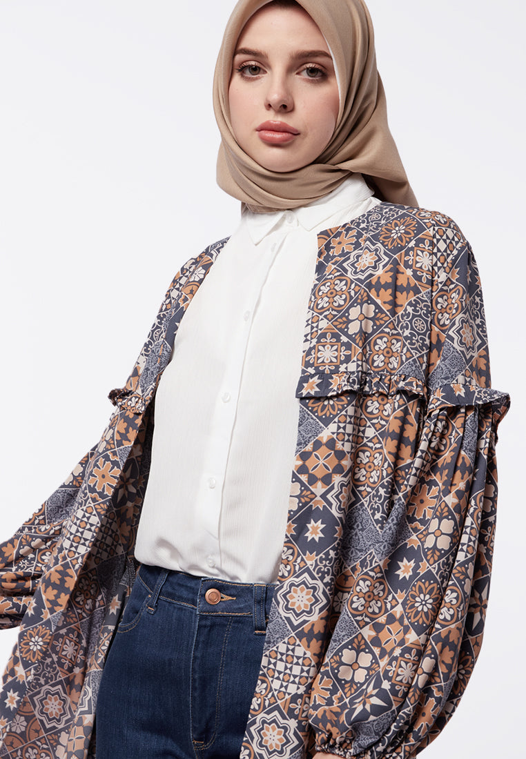 Balloon Sleeves Printed Long Outer