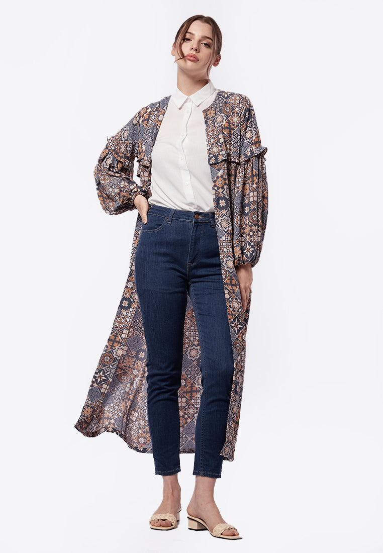 Balloon Sleeves Printed Long Outer