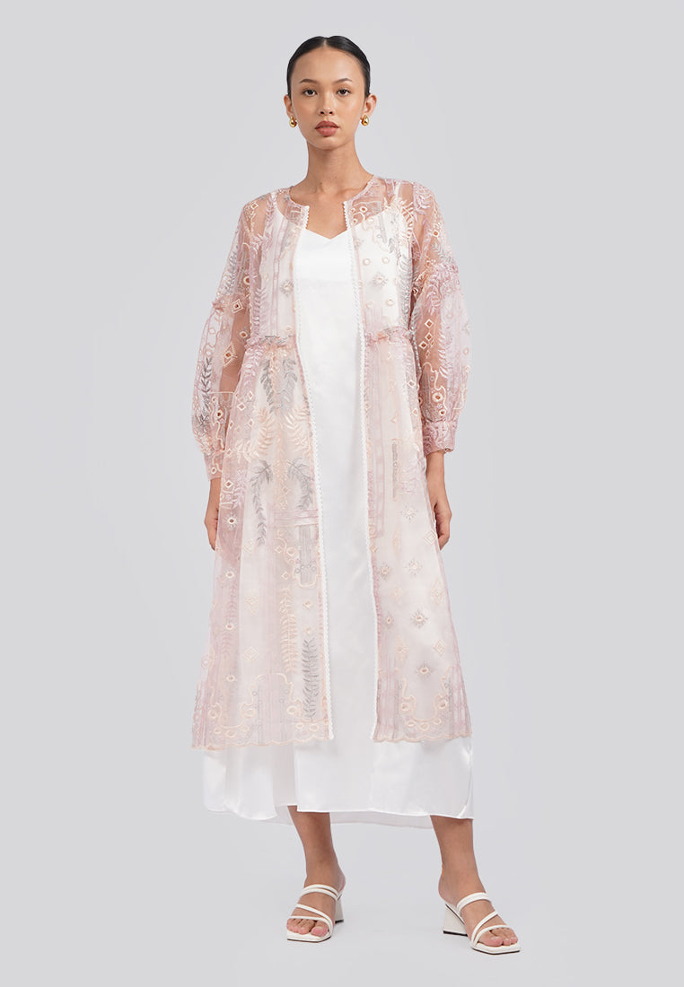 Round Neck Printed Kimono Pink