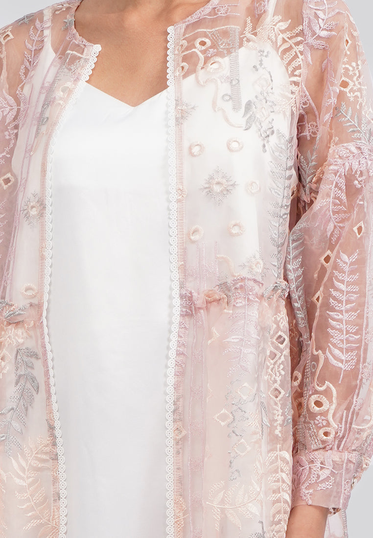 Round Neck Printed Kimono Pink