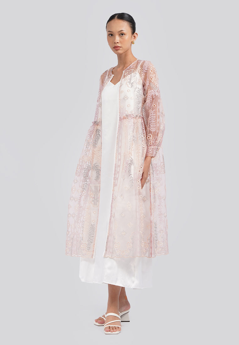 Round Neck Printed Kimono Pink