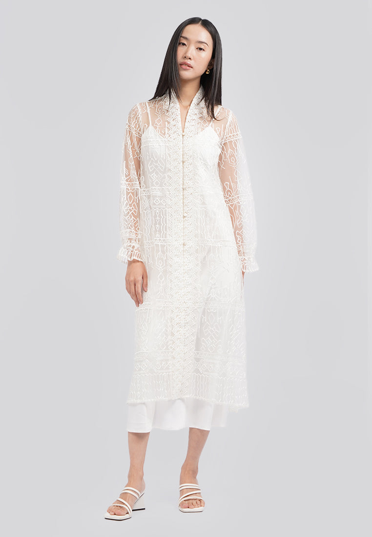 V-Neck Embroidered Long Sleeve Outer