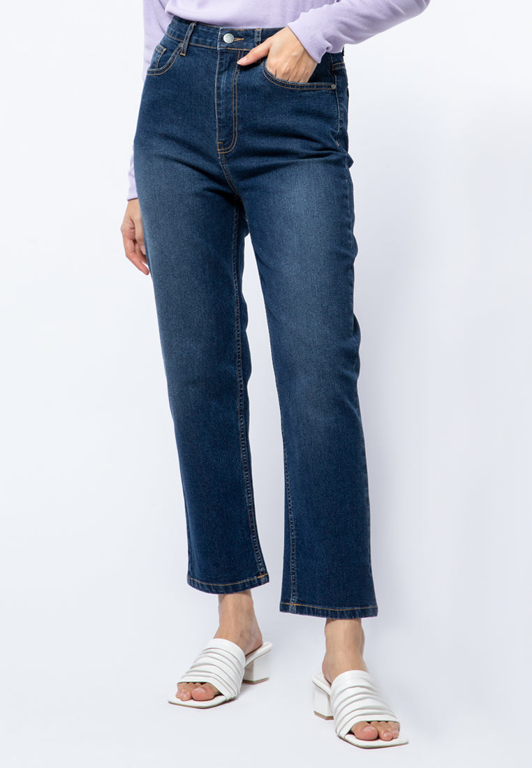 Hi-Rise Cropped Denim Pants