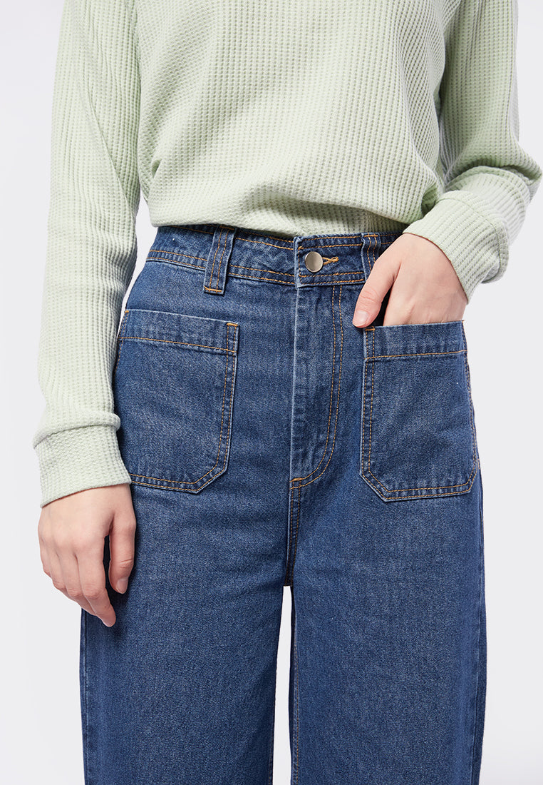 Flare Denim Pants with Patch Pocket