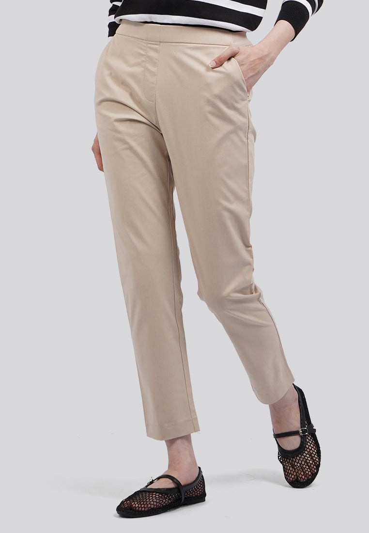 Basic Tapered High Rise Boston Pants Beige