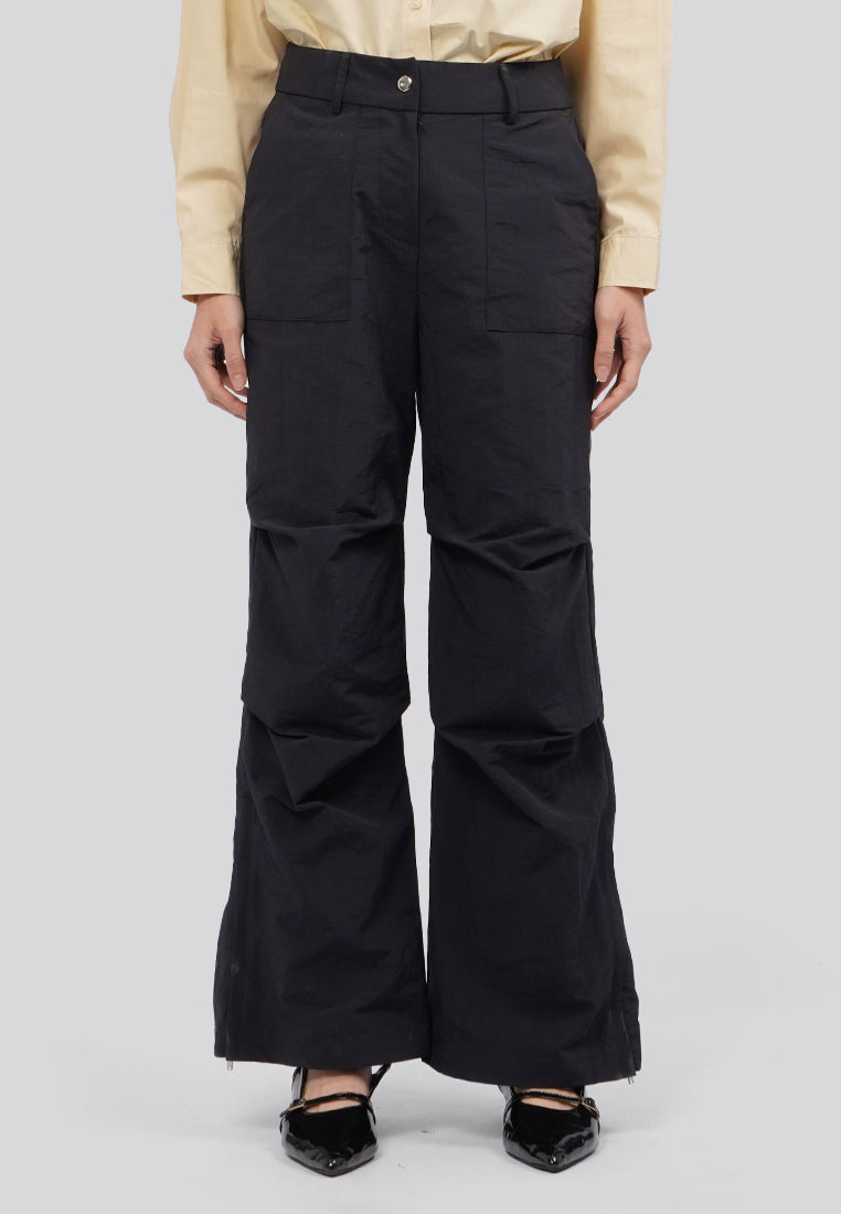 Wide Leg Pants with Zipper Details Black
