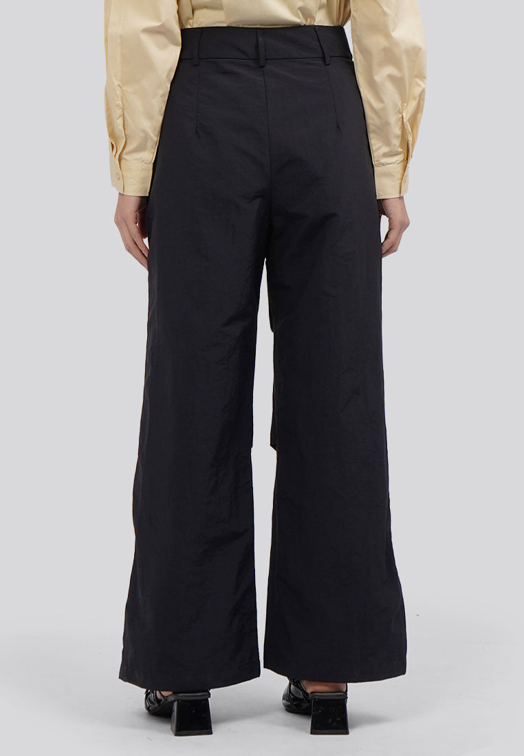 Wide Leg Pants with Zipper Details Black