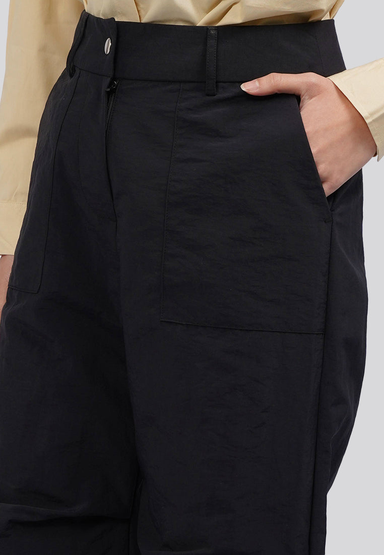Wide Leg Pants with Zipper Details Black