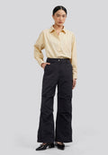 Wide Leg Pants with Zipper Details Black
