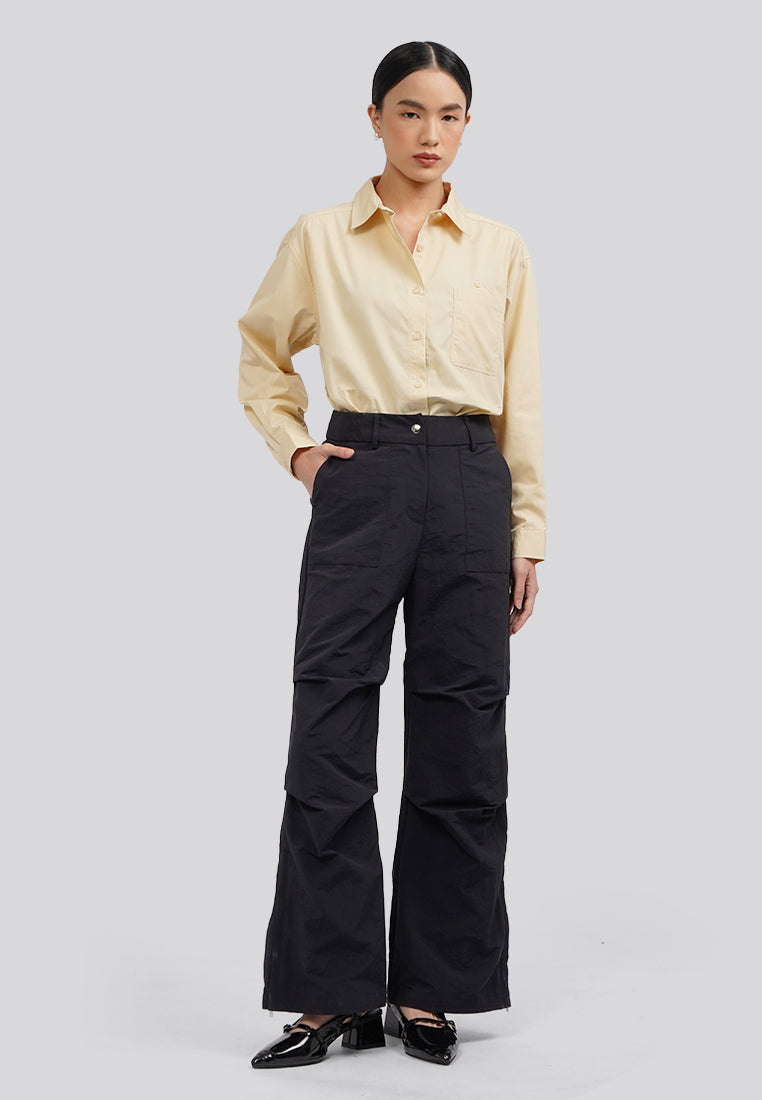 Wide Leg Pants with Zipper Details Black