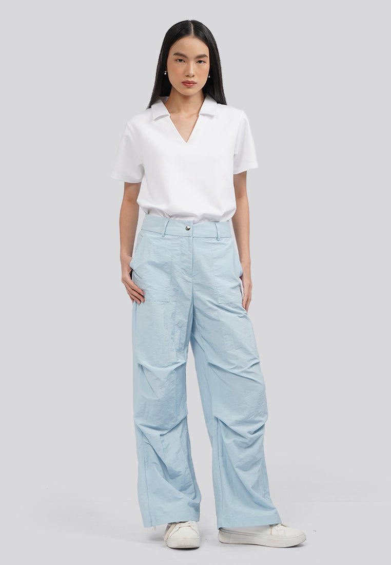 Wide Leg Pants with Zipper Details Ice Blue