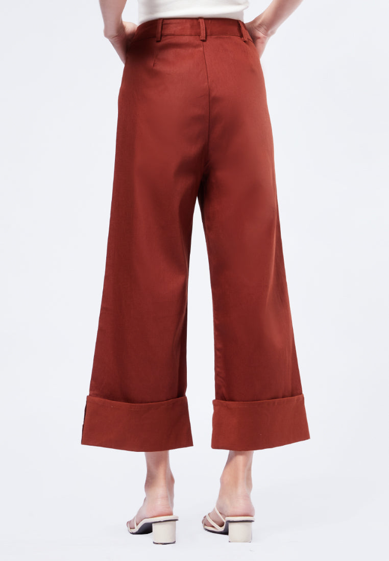 Wide Leg Pants with Folded Hemline