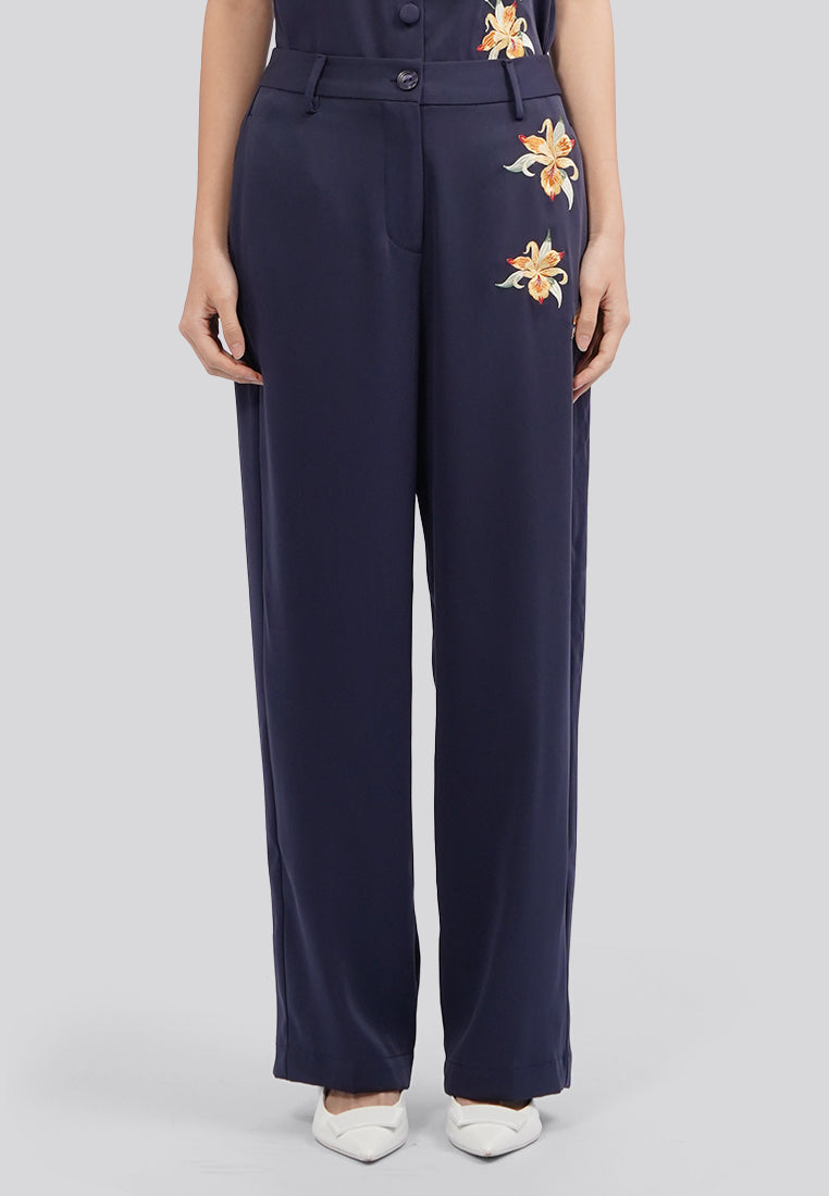 Embroidered Wide Leg Pants