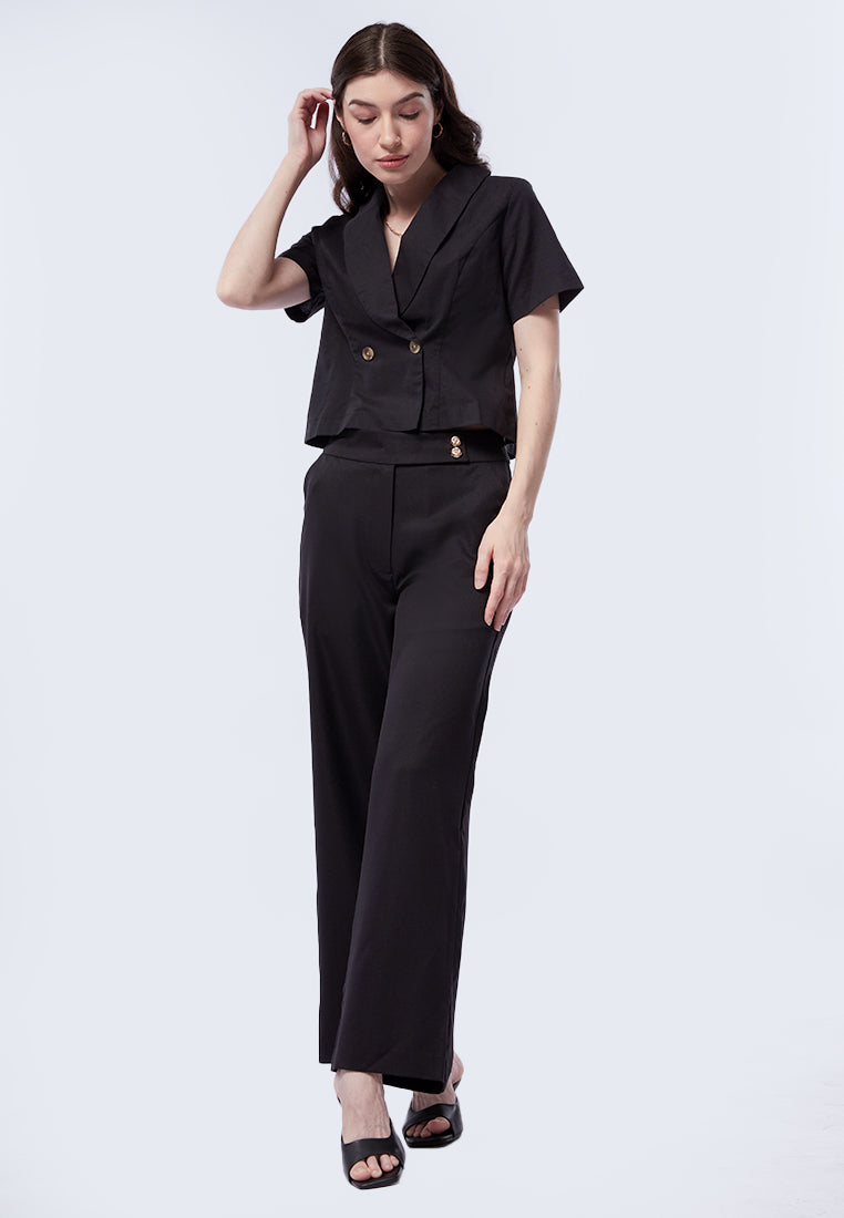 Wide Leg Trouser with Fancy Button