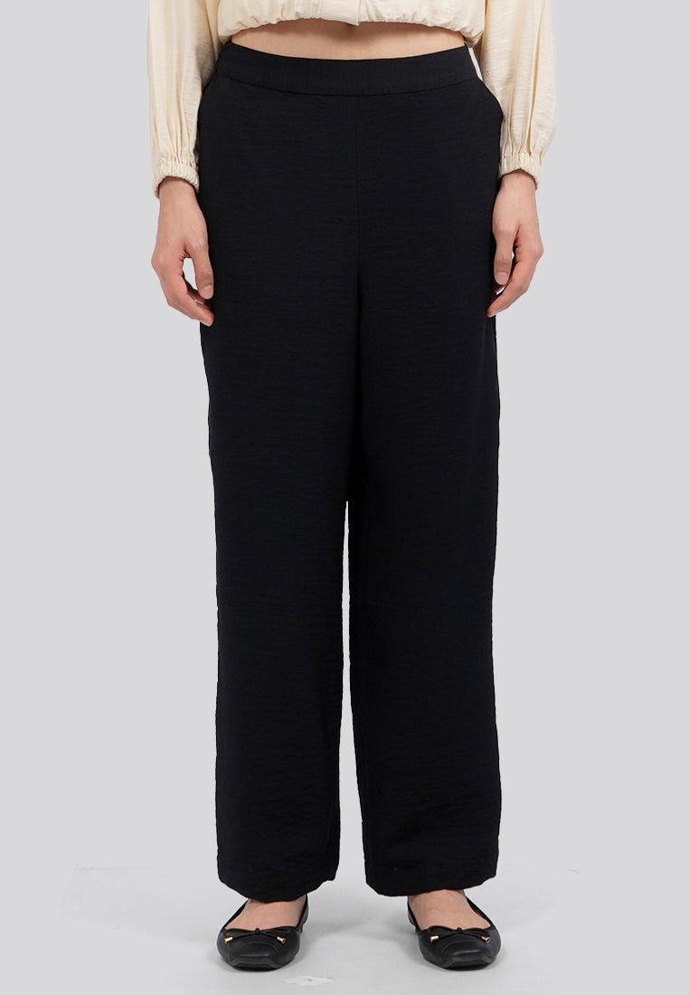 Elastic Waist Culotte Pants Black