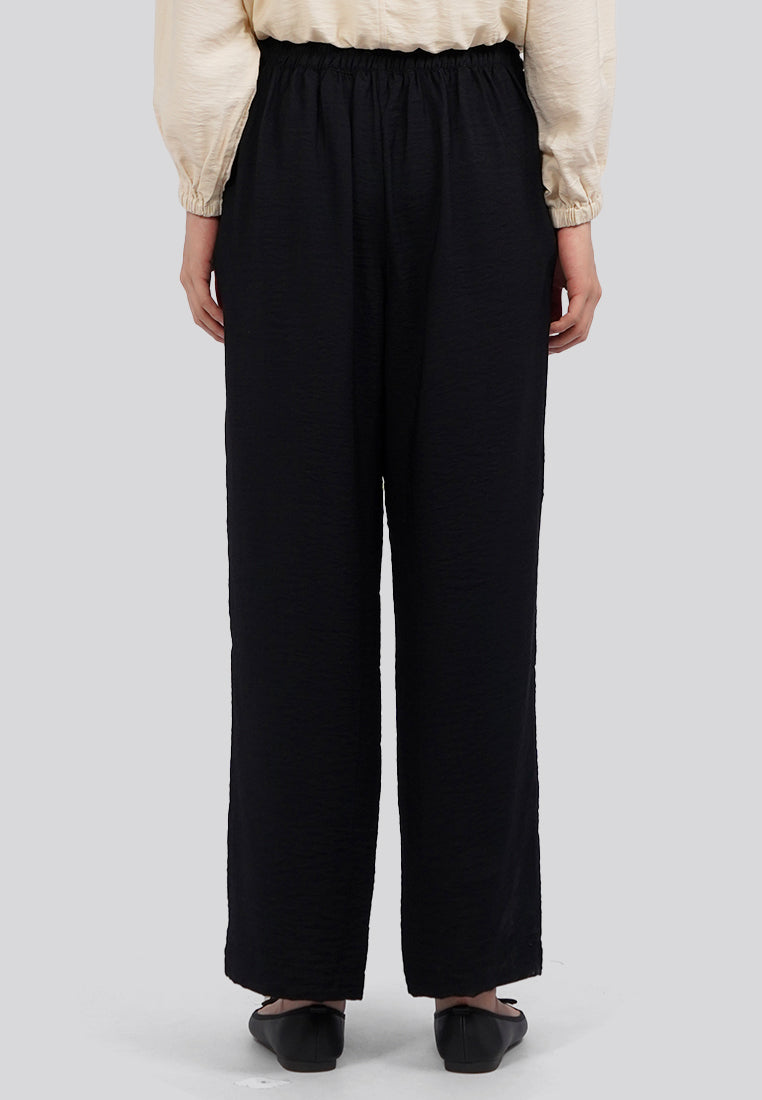 Elastic Waist Culotte Pants Black