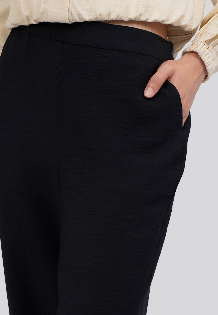 Elastic Waist Culotte Pants Black