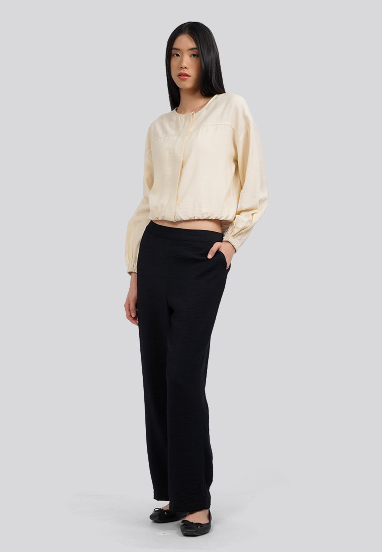 Elastic Waist Culotte Pants Black