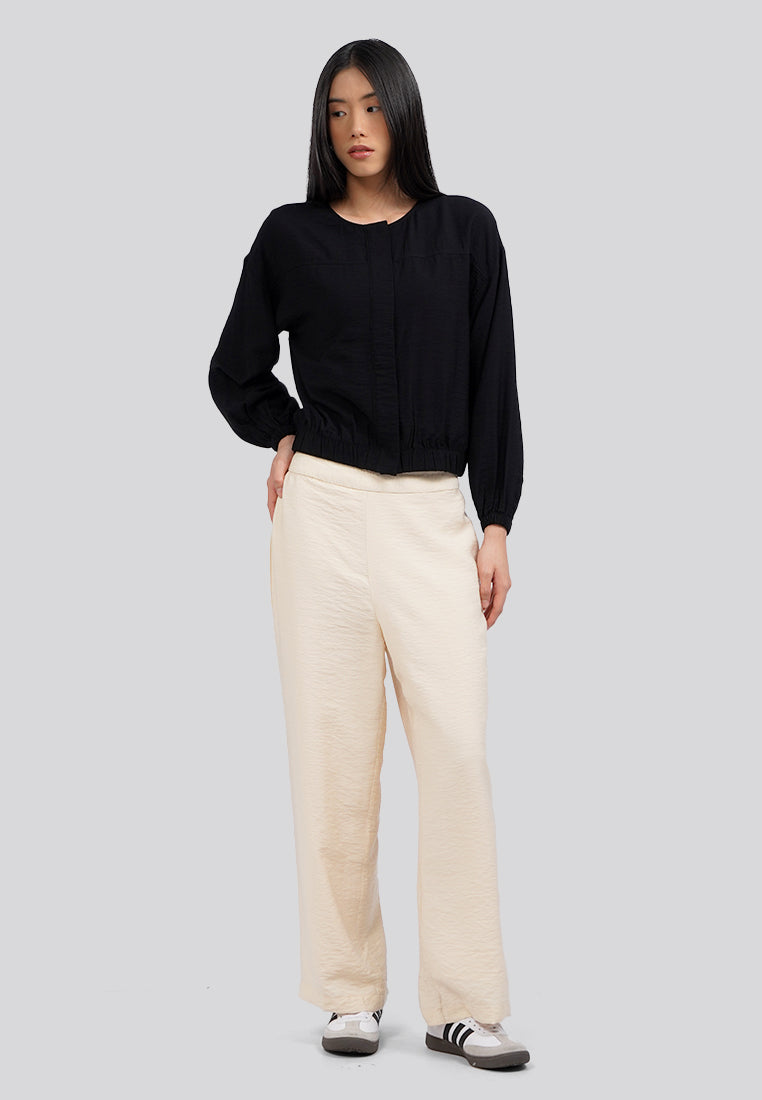 Elastic Waist Culotte Pants Ecru