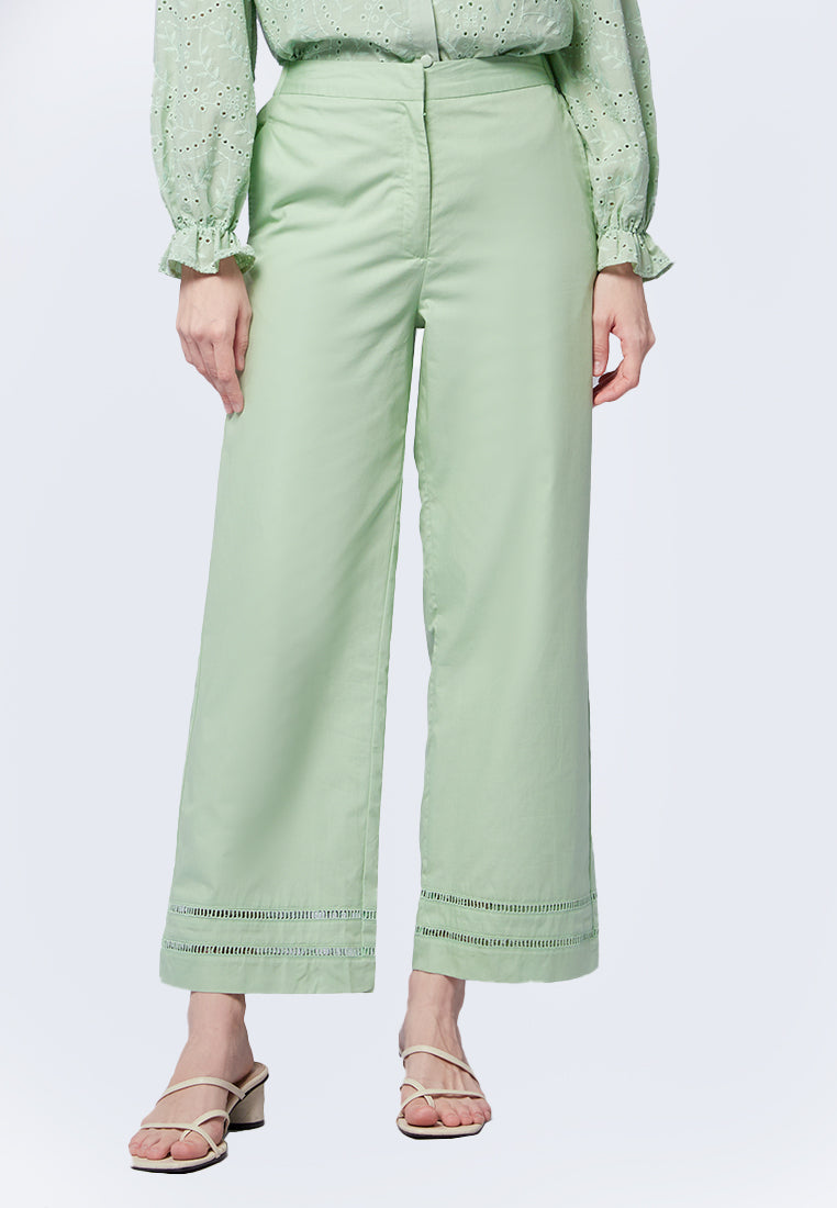 Straight Cut Pants with Lace Trim