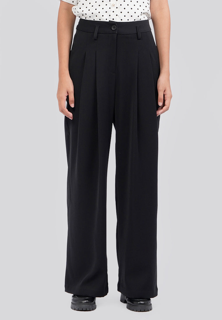 Pleated Wide Leg Pants Black