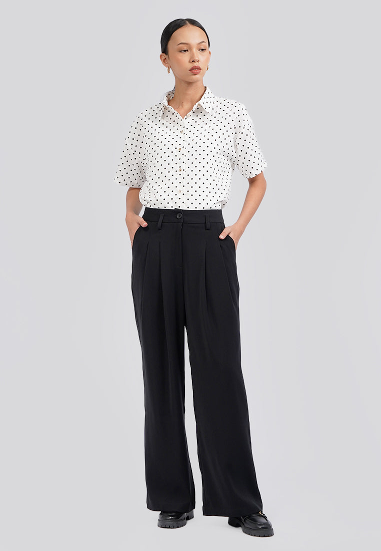 Pleated Wide Leg Pants Black