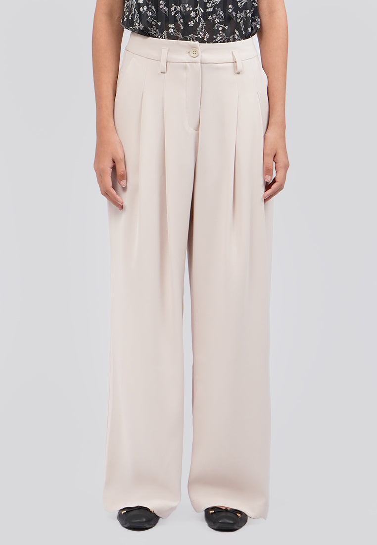 Pleated Wide Leg Pants Beige