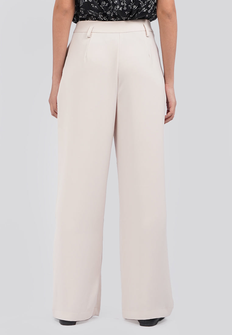 Pleated Wide Leg Pants Beige