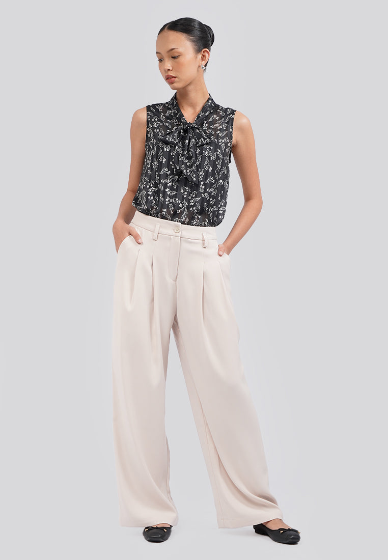 Pleated Wide Leg Pants Beige