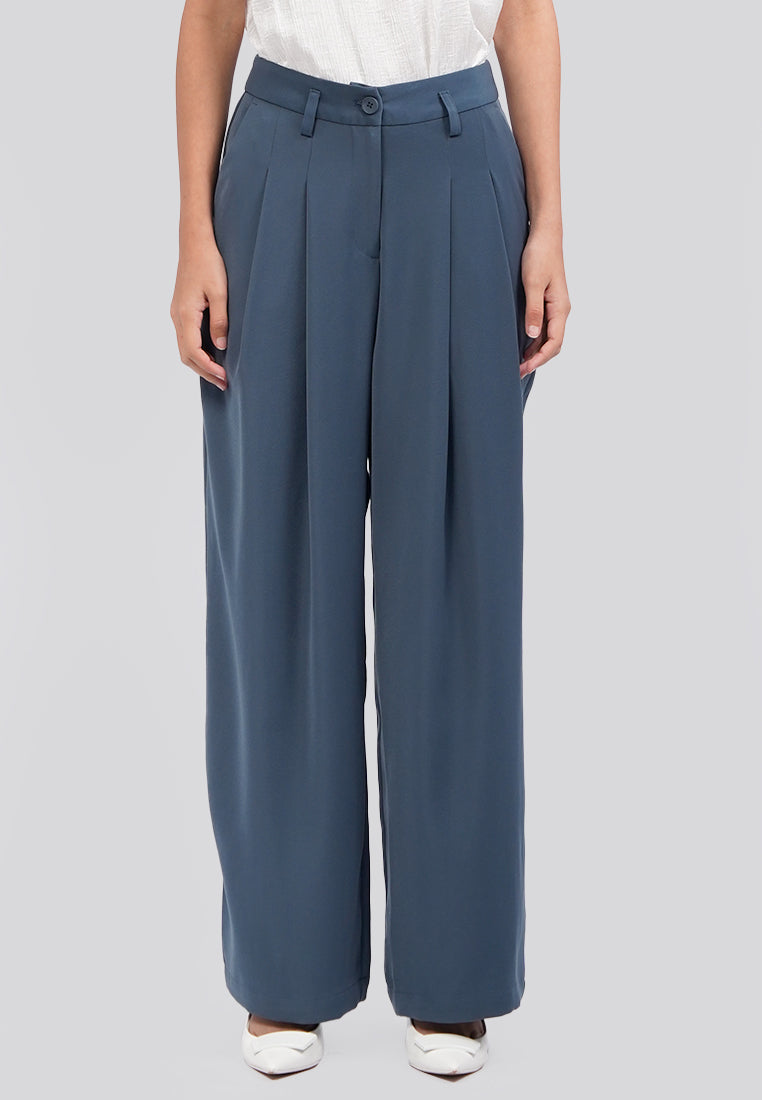 Pleated Wide Leg Pants Navy
