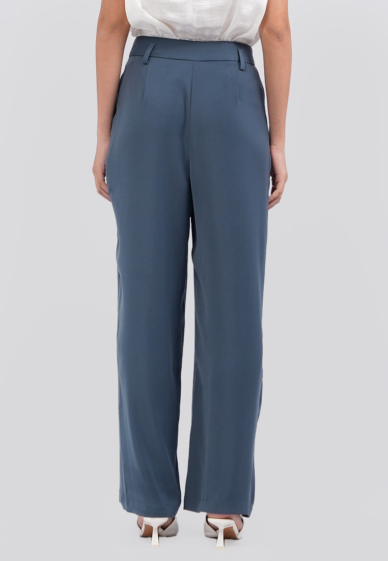 Pleated Wide Leg Pants Navy