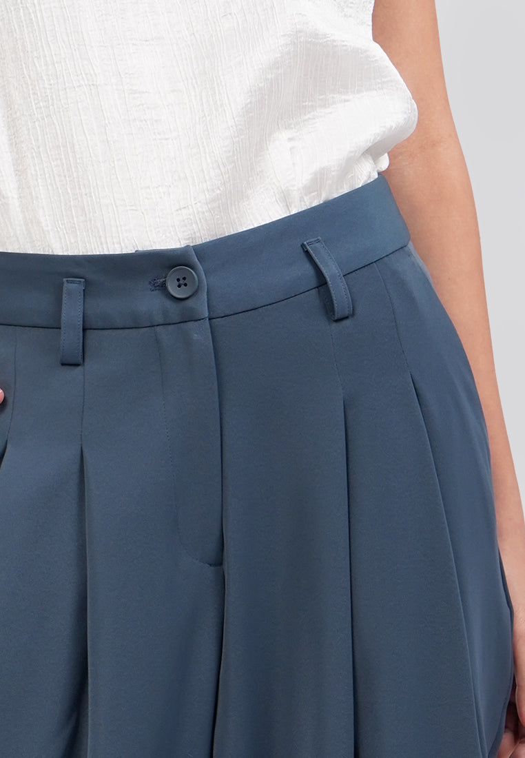 Pleated Wide Leg Pants Navy