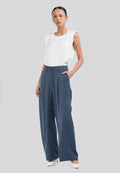 Pleated Wide Leg Pants Navy
